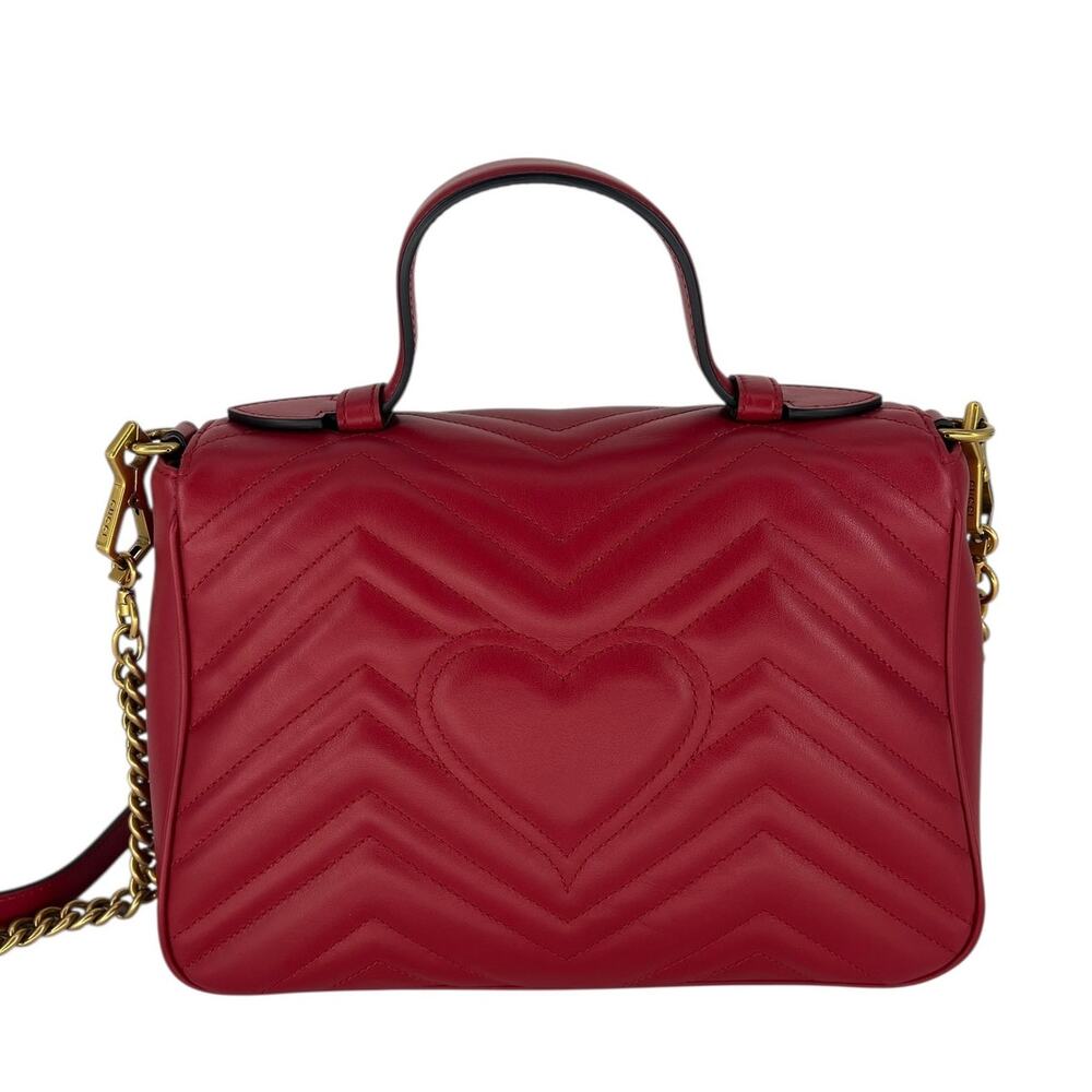 Gucci GG Marmont Small Matelasse Leather Top Handle Bag Hibiscus Red - Picture 9 of 16